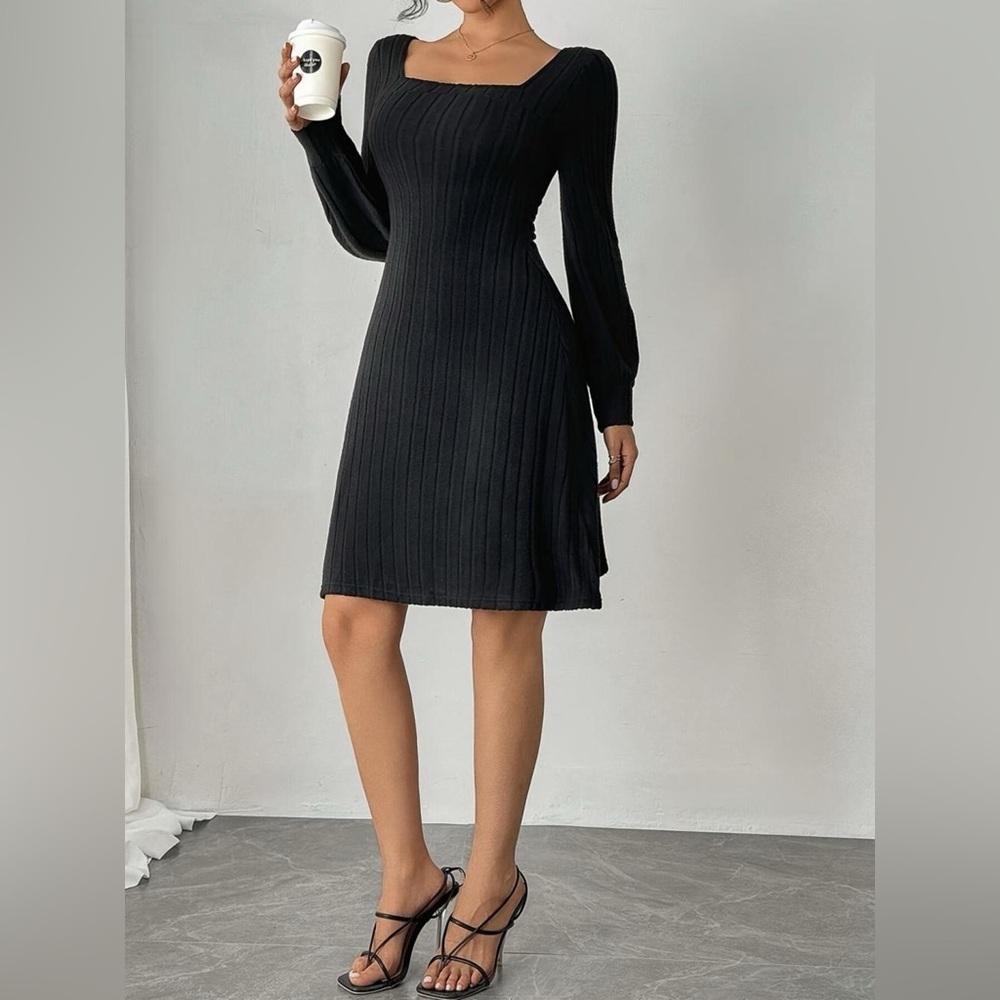 Butterfly Back Ribbed Square Neck Dress - Picture 2 of 3